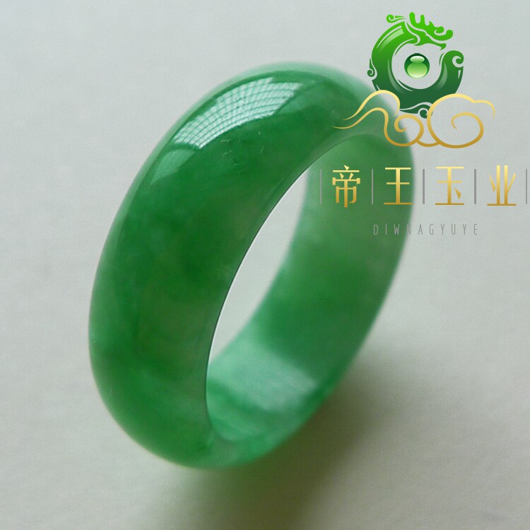 天然缅甸翡翠满绿戒指老坑翡翠指环冰种板戒男女款宽版阳绿观音佛