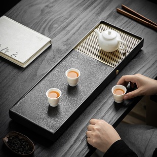 新款小茶盘高端精致黄铜长方形茶盘功夫茶具套装办公家用干泡台