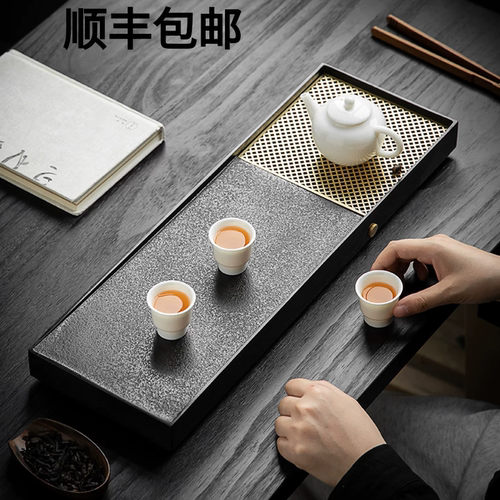 天然乌金石高端精致黄铜茶盘