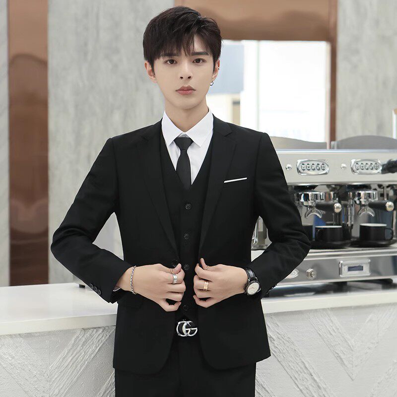 男士新郎西服套装商务休闲西装三件套礼服修身职业伴郎婚礼衣服夏