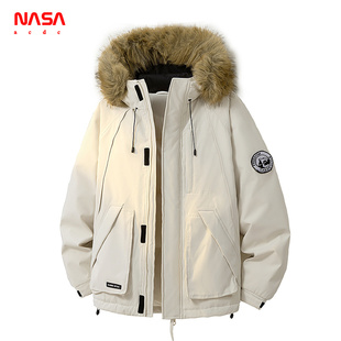 NASA ACDC羽绒棉服冬季情侣加厚工装棉衣毛领派克服东北防寒外套