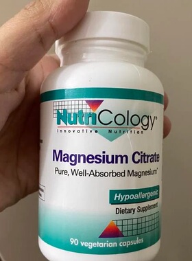 美国Nutricology Magnesium Citrate 柠檬酸镁 素食胶囊 90粒