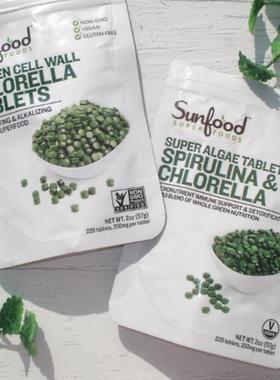 Sunfood Spirulina&Chlorella 美国绿色螺旋藻&小球藻片250mg57克