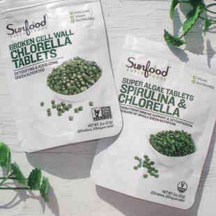 Sunfood Spirulina&Chlorella 美国绿色螺旋藻&小球藻片250mg57克