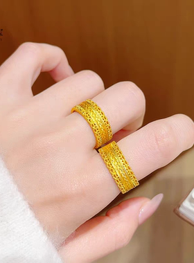 传承沙金女戒指黄金色戒指腰缠万贯蕾丝镂空钱币暴富食指送女朋友