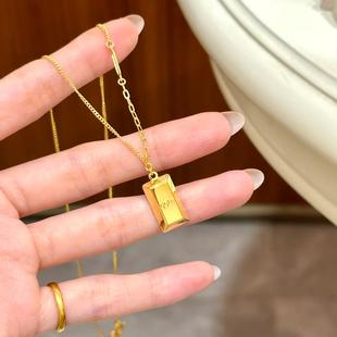 小金条项链小金砖沙金锁骨链仿真黄金色暴富不掉色送女友周家同款