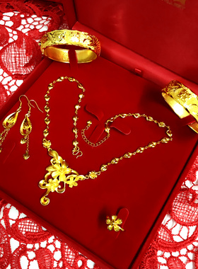 新款镀黄金项链龙凤花朵结婚金项链新娘结婚镀金饰品龙凤仿真手镯