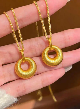 传承沙金女项链拉丝小金坨吊坠新中式百搭金坨坨平安扣项链女