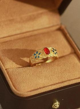 琳琅花丝沙金戒指宫廷风