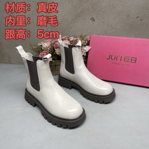 真皮粗跟时尚烟筒靴4226一脚蹬单里磨毛防滑女鞋切尔西跟靴软底