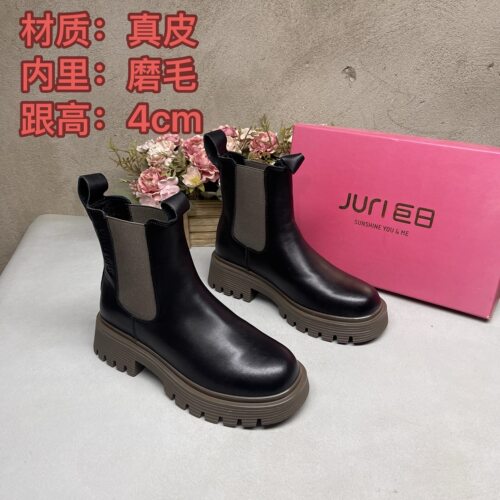 真皮春秋新款3W4226粗跟单里厚底烟筒靴女鞋一脚蹬百搭洋气跟靴