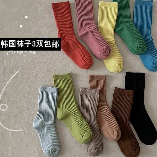 复古中筒袜春秋纯色儿童袜子纯棉