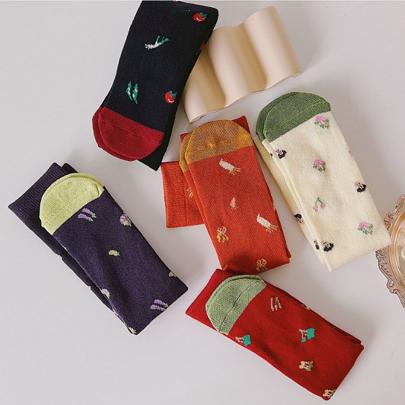 可爱中筒袜春秋蔬菜儿童袜子卡通