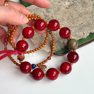 有野青青「大吉大厘」原创中式设计血龙木红色手串男女礼物本命年
