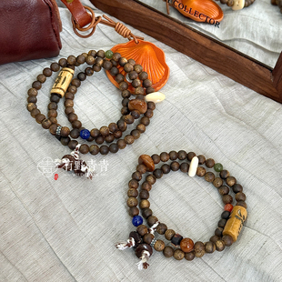 有野青青「般若」原创中式设计多圈沉香木骨牌猛犸禅意文玩手串女