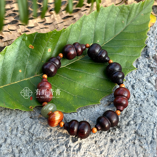 有野青青「天官赐福-花城」原创中式紫檀红檀小葫芦文玩手串男女