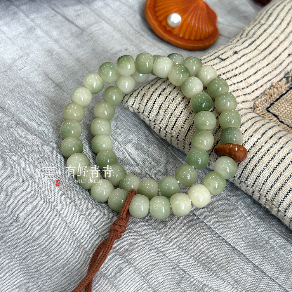 有野青青「浮绿几春」原创设计菩提根禅意中式双圈文玩手串男女