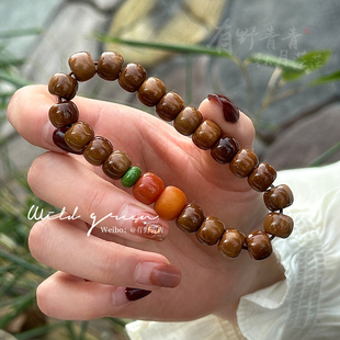 有野青青「月照暮山」原创设计库克桶珠缅黄蜜罐礼物手串文玩念珠