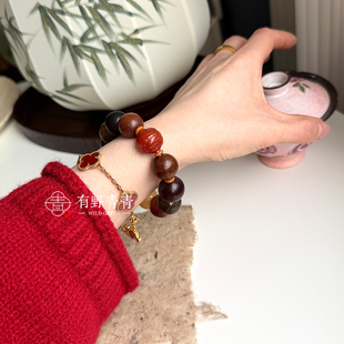 有野青青「挽袖卿砚」原创中式设计多宝木头红玛瑙貔貅手串男女