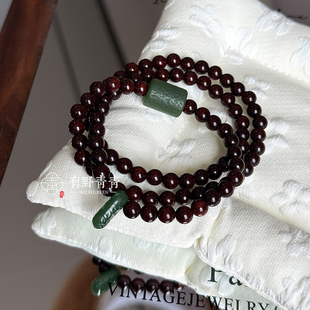 有野青青「曲墨央」原创中式设计小叶紫檀碧玉卡子多圈文玩手串