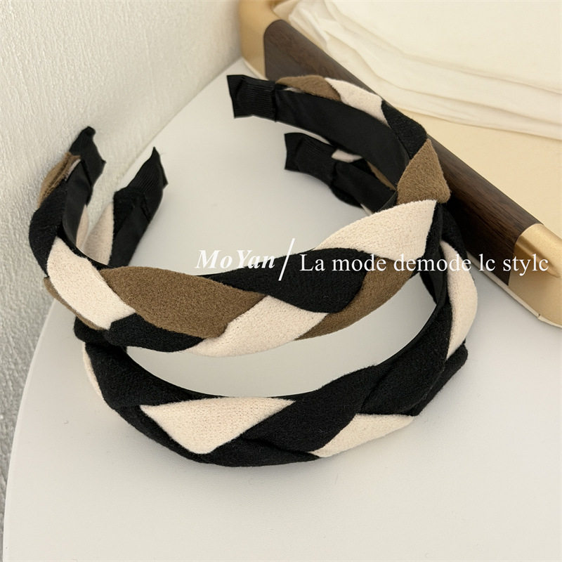 韩版小众设计发箍复古小香风头饰撞色编织麻花辫头箍气质压发发卡