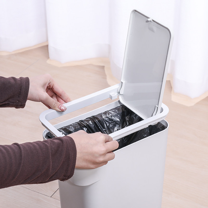 家用垃圾桶简约方形弹盖卫生桶塑料纸篓厨房房间带盖按压式加厚