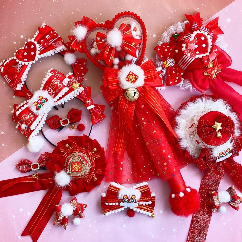虎年洛丽塔配饰新年Lolita发饰kc手杖徽章边夹中国风拜年小物头饰