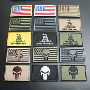 外贸精品魔术贴章美国国旗贴章超细满绣骷髅头贴章战术臂章头盔贴