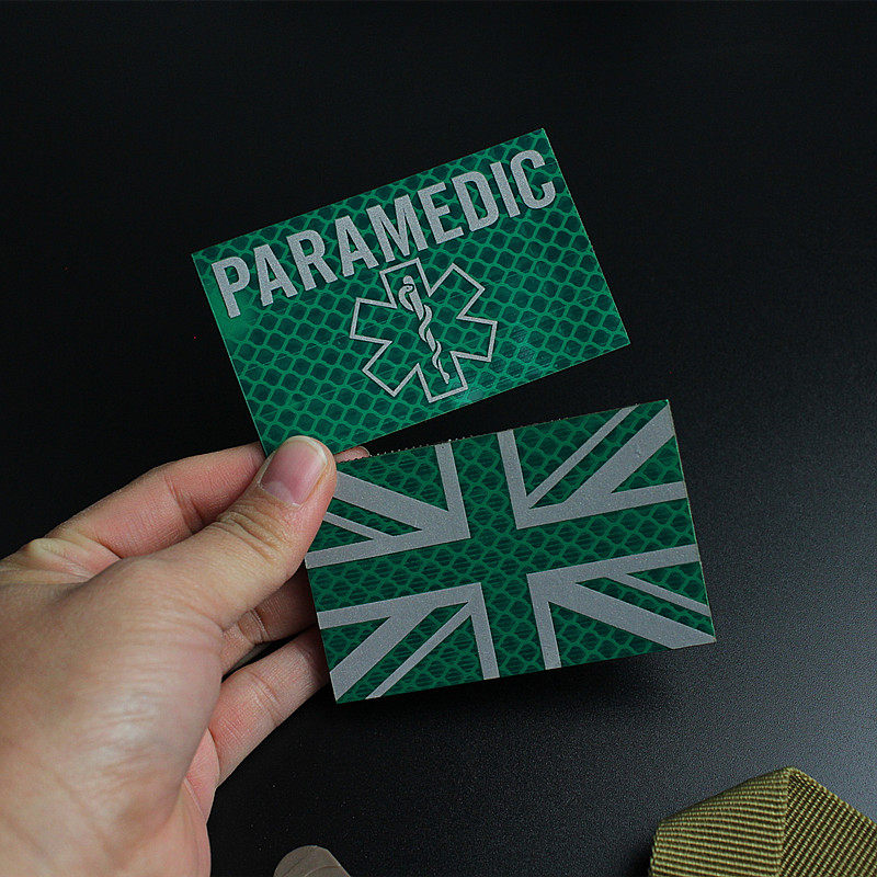 绿色英国米字旗反光魔术贴包贴 生命之星paramedic救援士气肩章