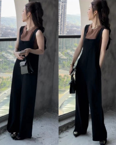 高级感时尚气质无袖背带连体裤女夏小个子收腰显瘦高腰阔腿拖地裤