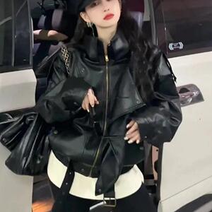 美式复古时尚加厚PU皮外套女秋冬韩系穿搭高级感又酷又飒夹克上衣