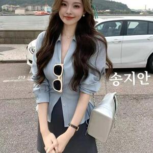 春夏搭配一整套女设计感韩系气质翻领收腰衬衫高腰短裙显瘦两件套