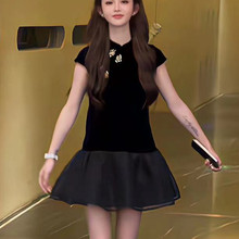 新中式国风假两件丝绒连衣裙女2025夏季新款小个子修身显瘦旗袍裙