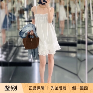 棉布裙 YSL圣罗兰2026春夏新款 白色蕾丝花边迷你短款 吊带连衣裙