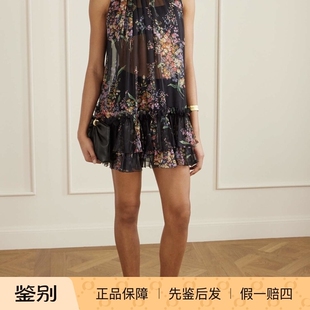 DG杜嘉班纳2026春夏新款 桑蚕丝短款 印花露肩 黑色无袖 迷你连衣裙