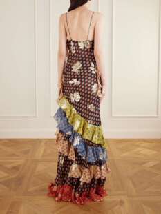 走秀款 长款 2026春夏新款 Etro艾绰 吊带荷叶边真丝连衣裙
