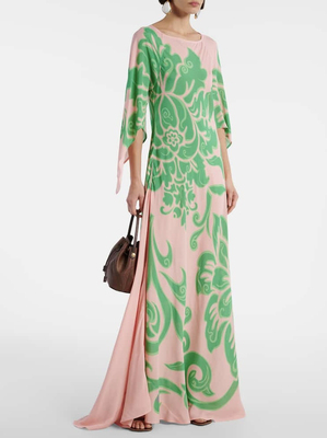 长款雪纺连衣裙 粉绿色印花 Etro艾绰 2025春夏新款