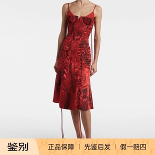 McQueen麦昆2026春夏款 Alexander 抽绳修身 红色印花吊带连衣裙