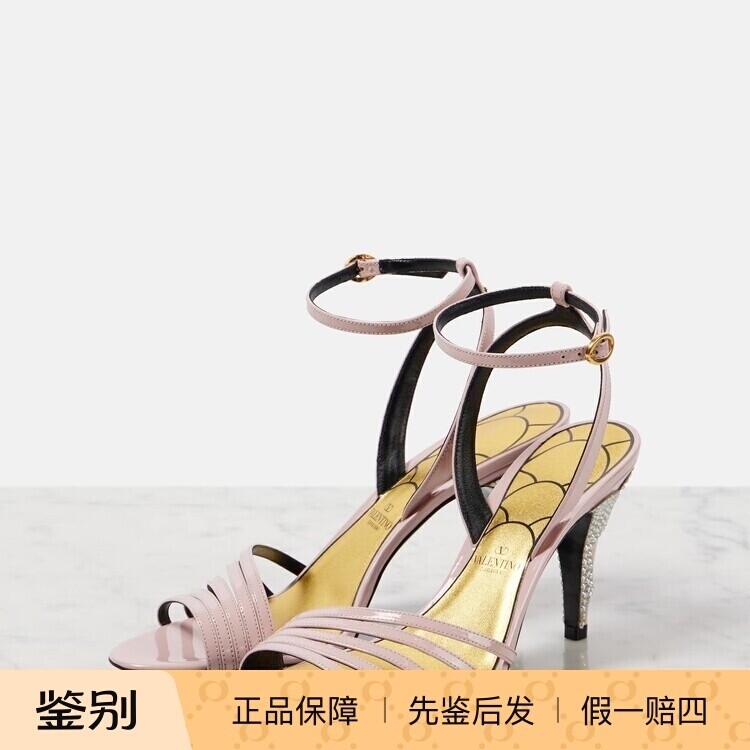 浅粉色真皮露趾高跟凉鞋 镶钻后跟 Valentino华伦天奴 2025春夏款