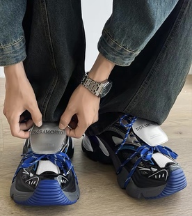 厚底增高运动鞋 新款 男女款 手工克莱因蓝色解构绑带洋气高级老爹鞋