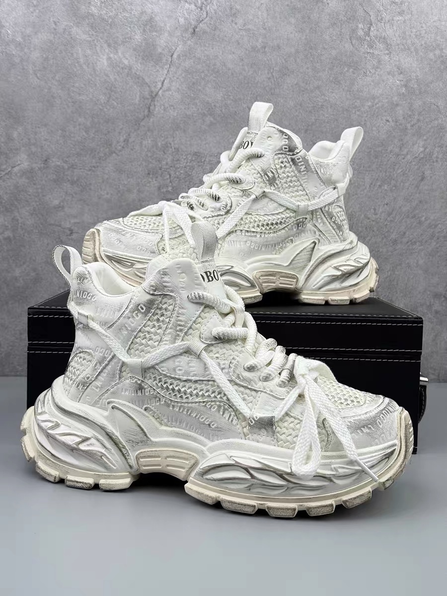 擦色做旧高帮老爹鞋男2025秋冬新款系带休闲鞋小众厚底内增高男鞋