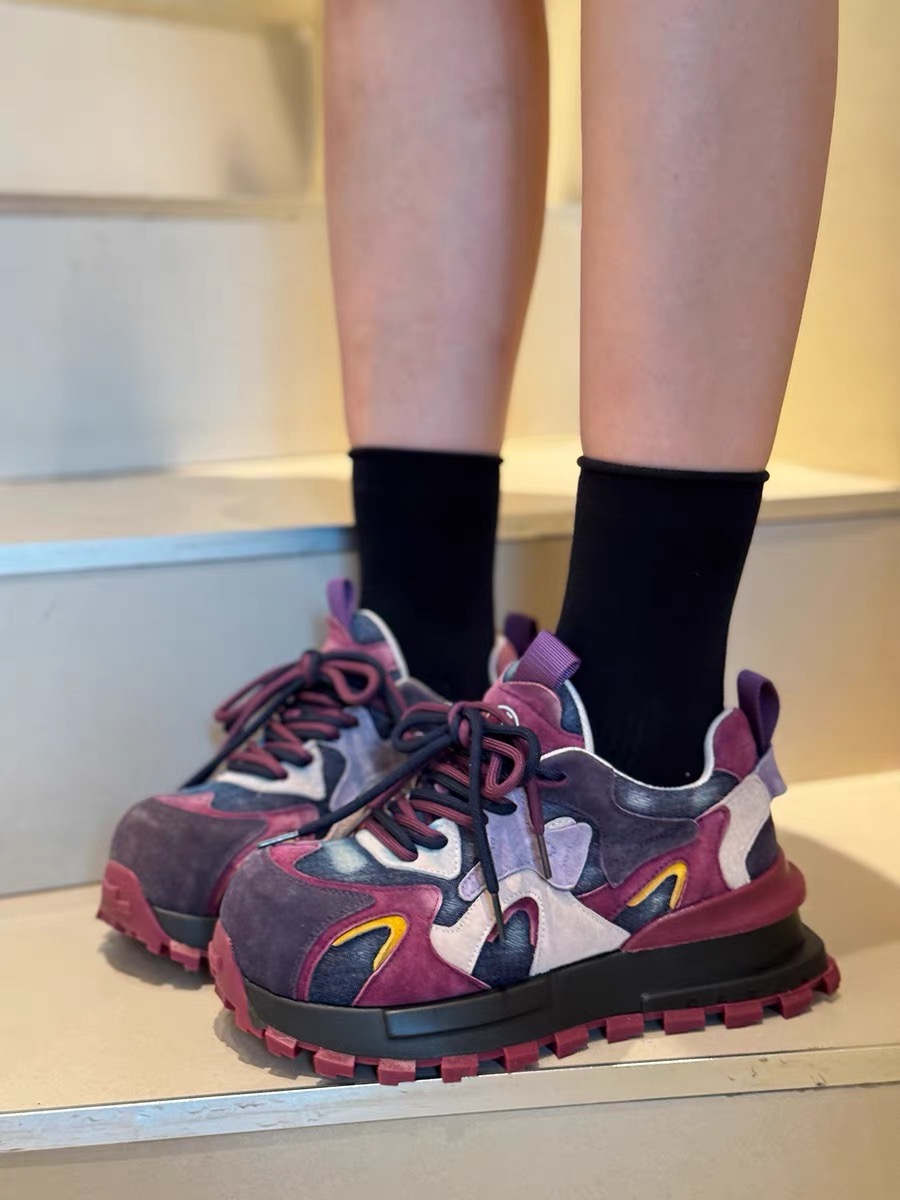 女鞋2025秋季新款阿甘鞋女真皮厚底老爹鞋女拼色运动休闲鞋女单鞋
