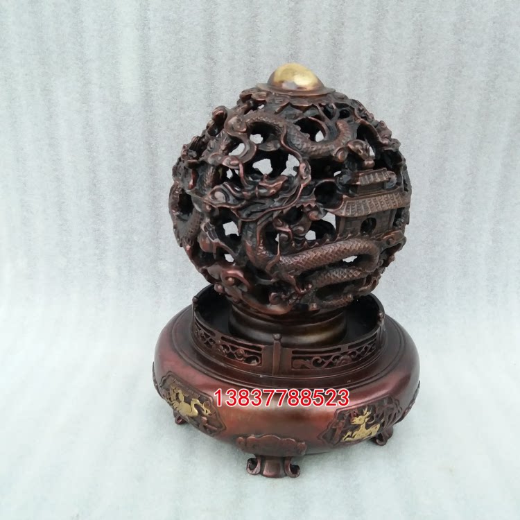 黄铜九转乾坤鼎时来运转九龙球风水球金珠工艺家居桌面装饰品摆件