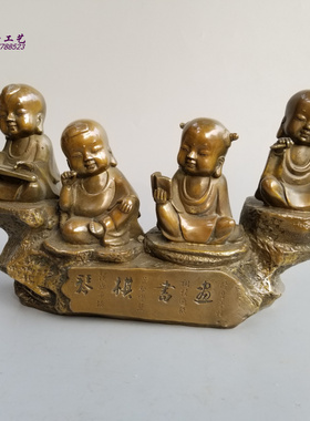 铜器铜琴棋书画四童子书童茶童铜器家居风水佛具工艺品摆件装饰