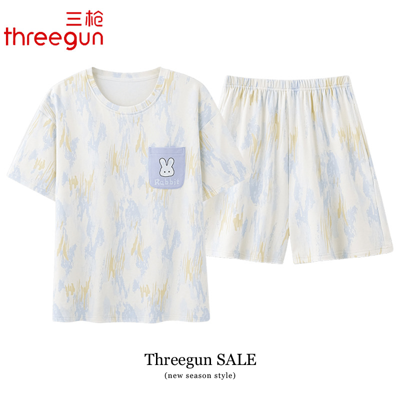 三枪2025年新款睡衣女士纯棉夏季薄款短袖短裤家居服夏天全棉套装