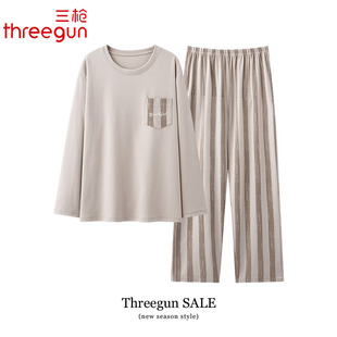 三枪男款睡衣纯棉圆领长袖长裤时尚家居服2025年新款可外穿套装