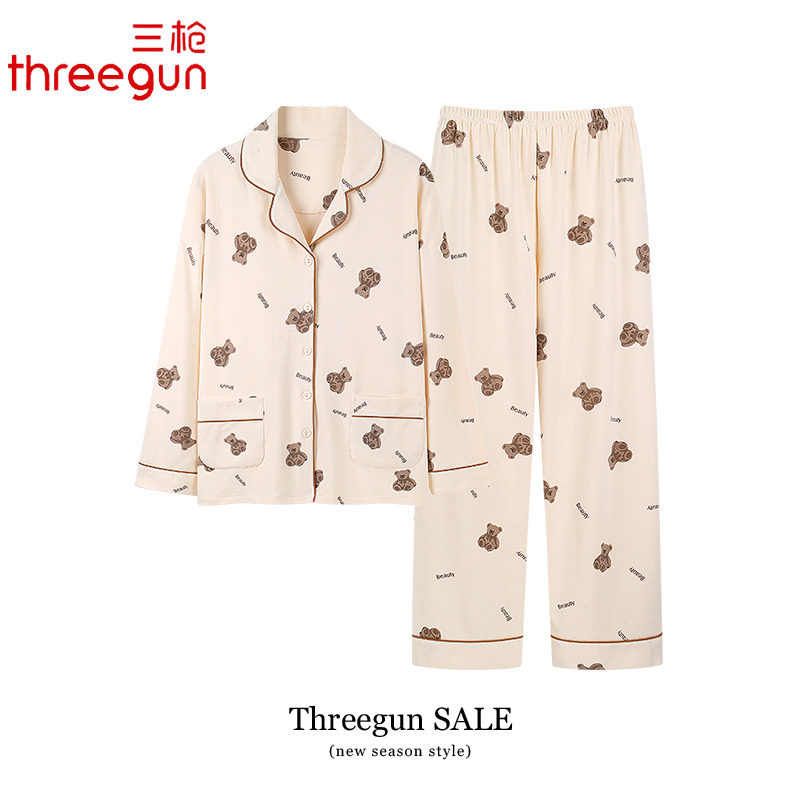 三枪纯棉睡衣女士秋季甜美长袖翻领家居服可外穿全棉春秋大码套装,女士内衣/男士内衣/家居服,睡衣/家居服套装,淘宝优惠券,粉丝福利购,淘宝优惠卷