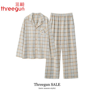 三枪男款纯棉睡衣春秋季长袖长裤男士翻领全棉家居服套装秋季宽松