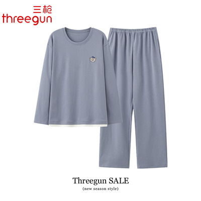 三枪睡衣男士长袖长裤纯棉秋天可外穿家居服全棉休闲男式新款套装