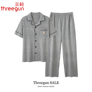 三枪睡衣男士夏季纯棉短袖长裤家居服夏天全棉薄款男款休闲套装